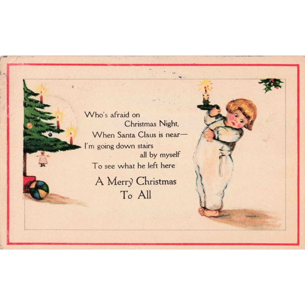 Vintage 1917 Christmas Postcard Child with Candle Poem Chas S Clark Co VG - Picture 1 of 2